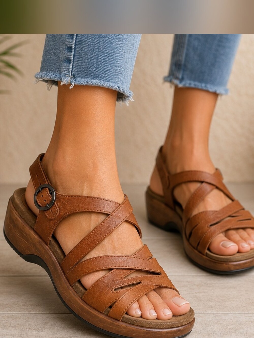 Dansko Brown Leather Strappy Wedge Sandals EU 39 US 8.5-9 Portugal Comfort